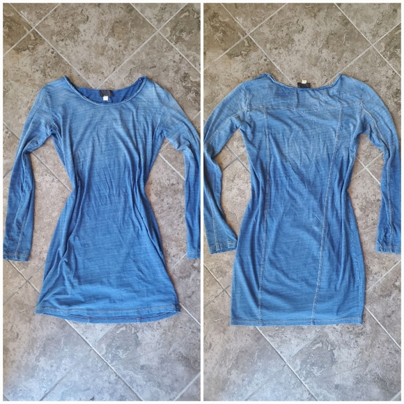 DIESEL long sleeve t-shirt dress mini midi blue denim style ombre S - Picture 2 of 9